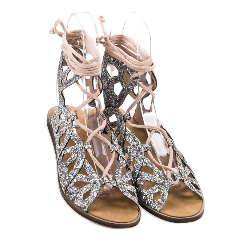 Corina Sandalias con purpurina gris 1