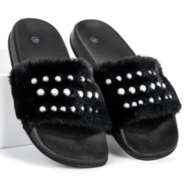 Babuchas Con Pelo Y Perlas negro 1
