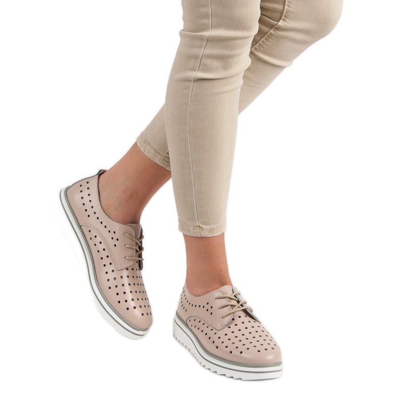 Kylie Zapatos de cuero calados beige 2