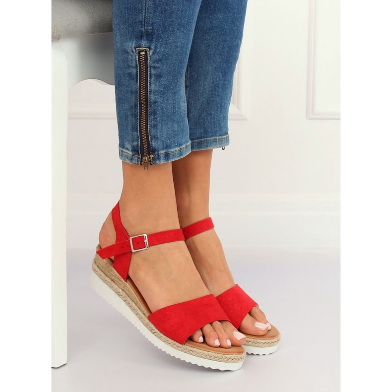 Sandalias rojas de cuña baja 7868-KL Rojo 1