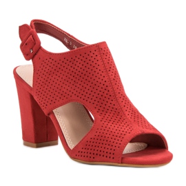 Sandalias caladas en un poste rojo 5