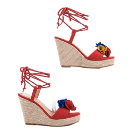 Seastar Sandalias atadas en cuña rojo 3