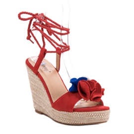 Seastar Sandalias atadas en cuña rojo 6