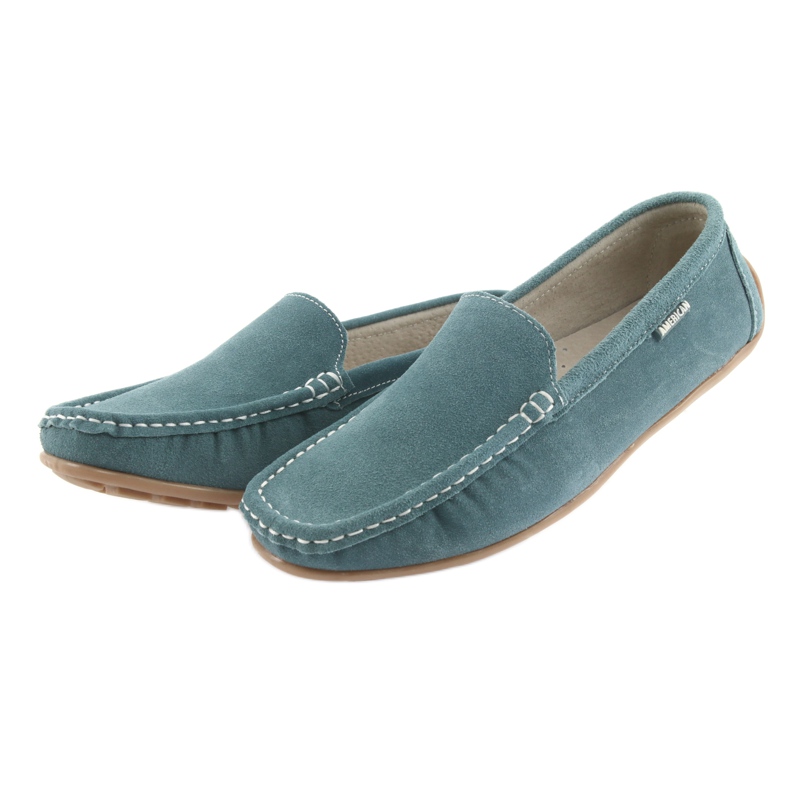 American Club Mocasines de mujer, cuero azul vaquero 3