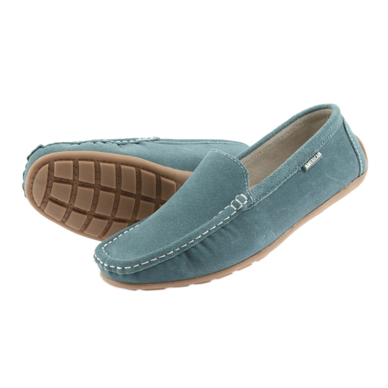 American Club Mocasines de mujer, cuero azul vaquero 5