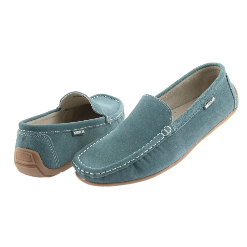 American Club Mocasines de mujer, cuero azul vaquero 4