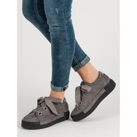 Belle Women Zapatos deportivos de gamuza gris 4