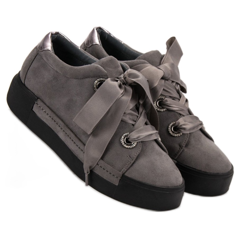 Belle Women Zapatos deportivos de gamuza gris 2