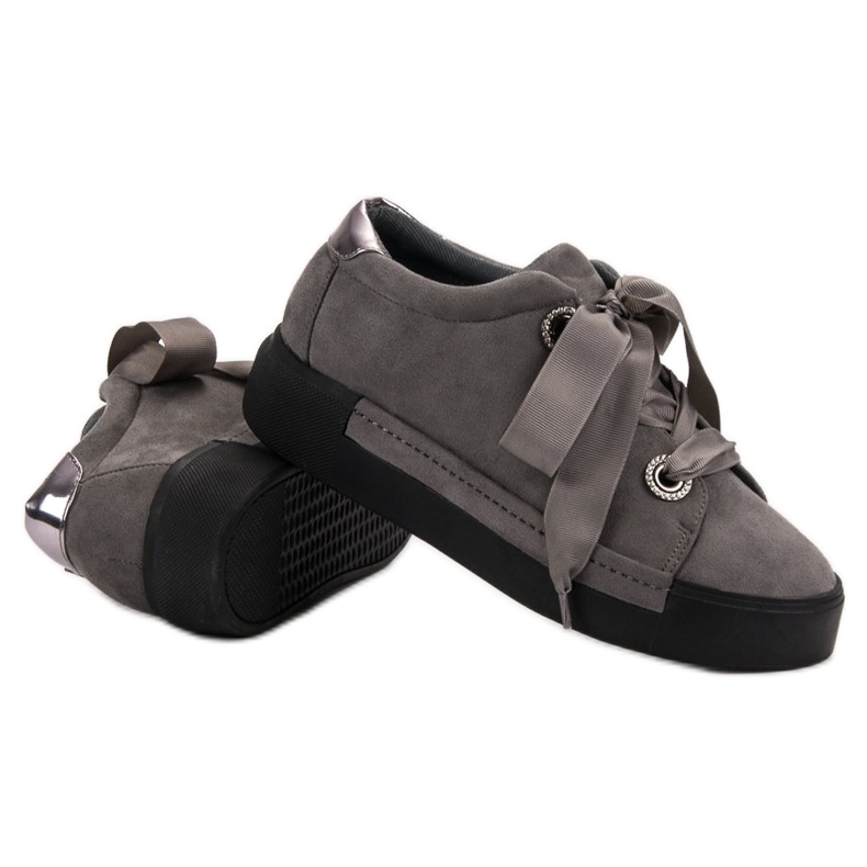 Belle Women Zapatos deportivos de gamuza gris 1