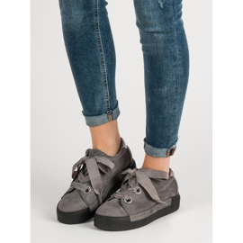 Belle Women Zapatos deportivos de gamuza gris 3