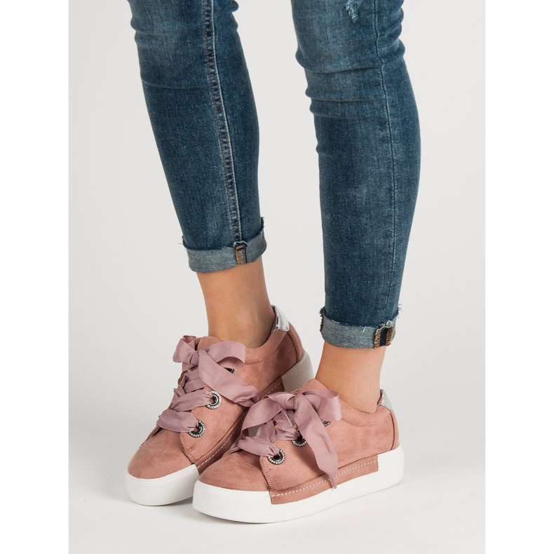 Belle Women Zapatos deportivos de gamuza rosa 1