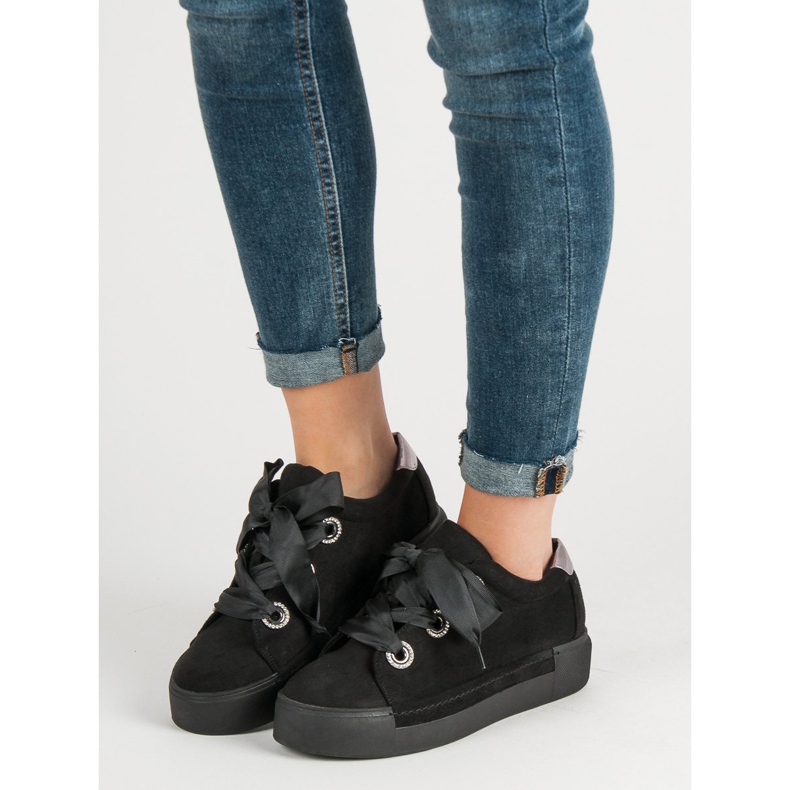 Belle Women Zapatos deportivos de gamuza negro 2