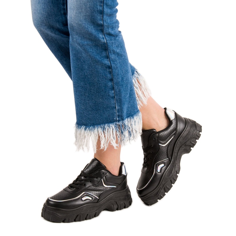 SHELOVET Zapatillas Negras Con Efecto Holo negro 2