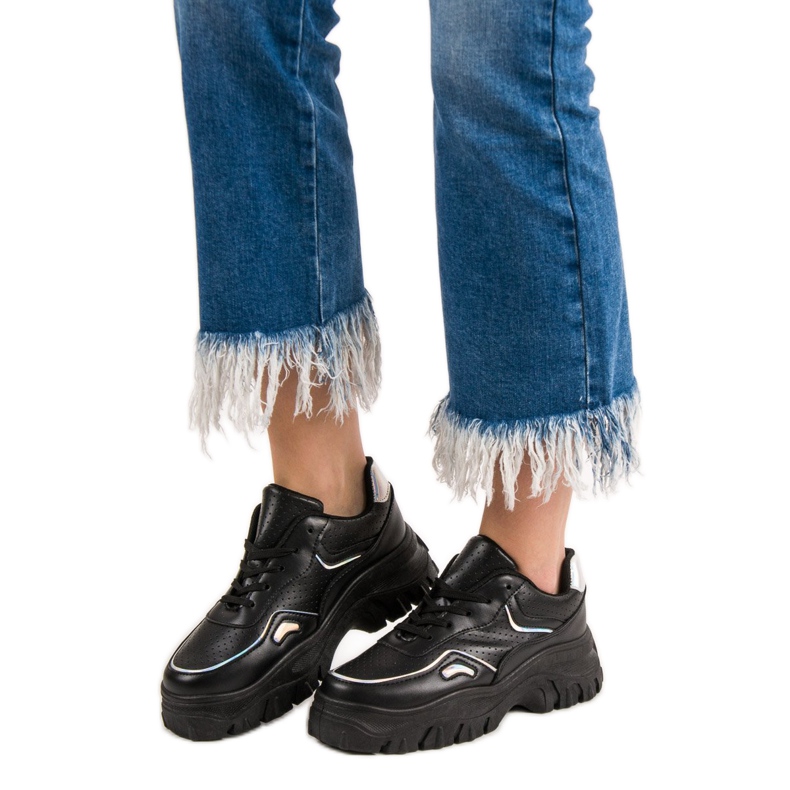 SHELOVET Zapatillas Negras Con Efecto Holo negro 1