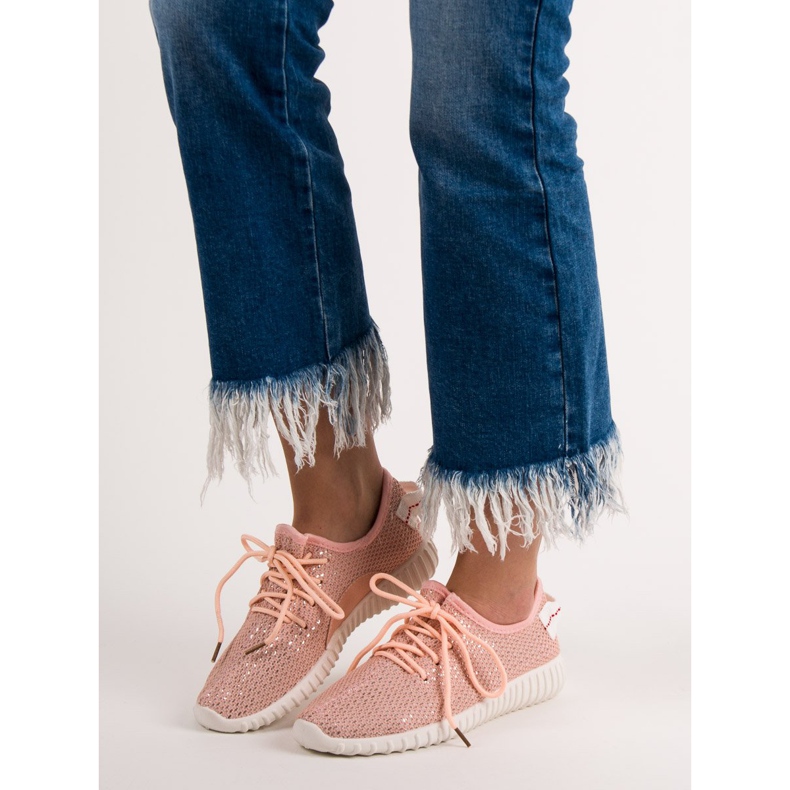 SHELOVET Zapatos sin cordones con lentejuelas rosa 1