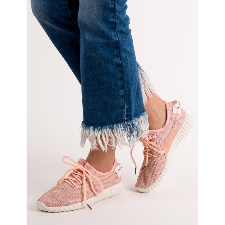 SHELOVET Zapatos sin cordones con lentejuelas rosa 2
