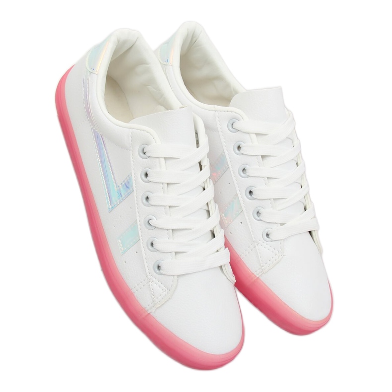Zapatillas de mujer blancas y rosas B0-08 WHITE / PEACH blanco rosado 1