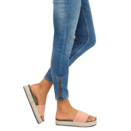Pink LS-117 Pantuflas rosas de suela alta rosado 2