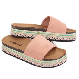 Pink LS-117 Pantuflas rosas de suela alta rosado 1