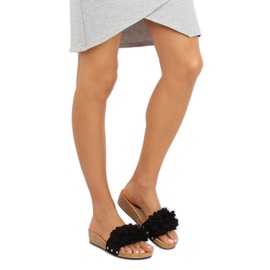 Black S63 Pantuflas negras con flores negro 4