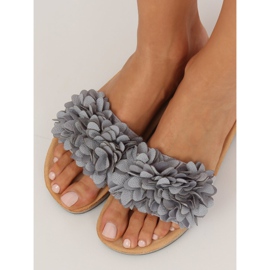 Grey S63 Pantuflas grises con flores 3