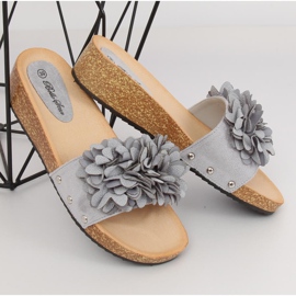 Grey S63 Pantuflas grises con flores 4