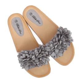 Grey S63 Pantuflas grises con flores 2