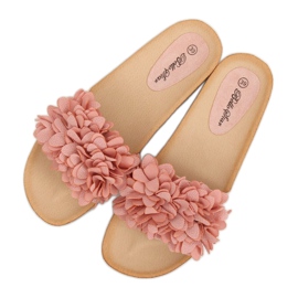 Pink S63 Pantuflas rosas con flores rosado 3