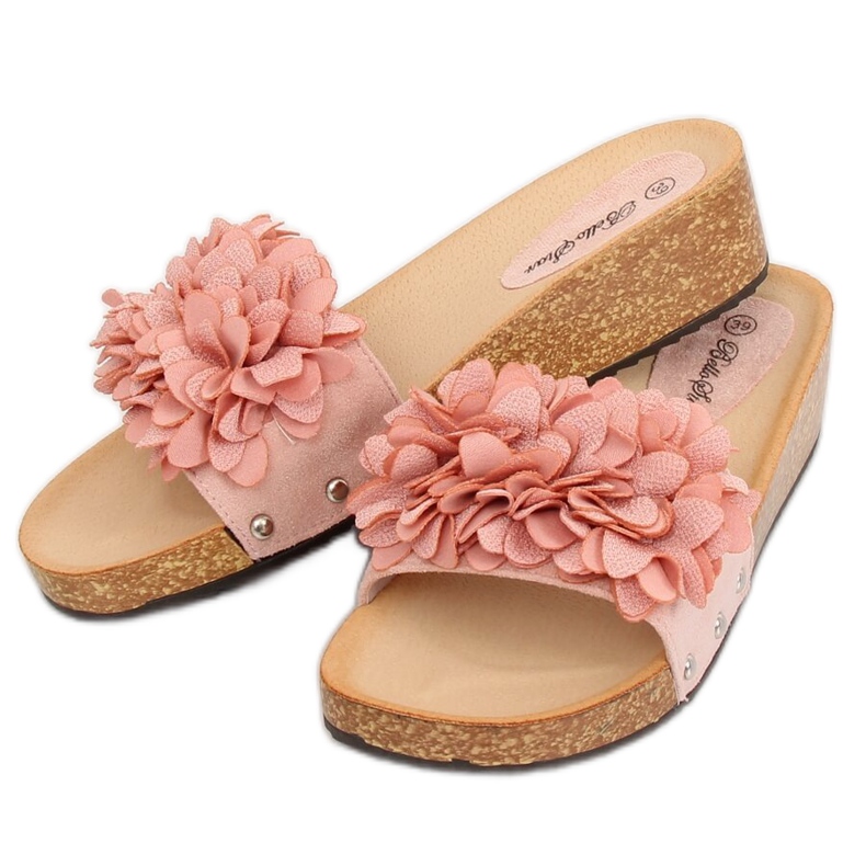 Pink S63 Pantuflas rosas con flores 1