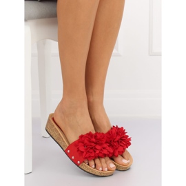 Red S63 Chanclas rojas con flores rojo 1