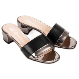 Small Swan Pantuflas de mujer elegantes negro gris 6