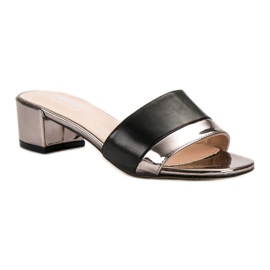 Small Swan Pantuflas de mujer elegantes negro gris 3