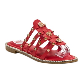 Renda Zapatillas con diamantes de imitación rojo 4