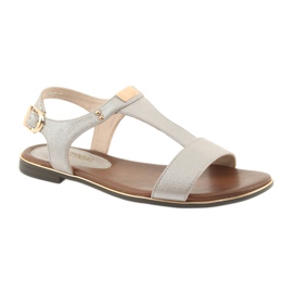 M.Daszyński Sandalias tacón plano Daszyński 1583 beige perla marrón gris 1