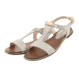 M.Daszyński Sandalias tacón plano Daszyński 1583 beige perla marrón gris 3