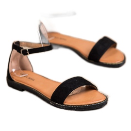 Laura Mode Sandalias planas clásicas negro 1