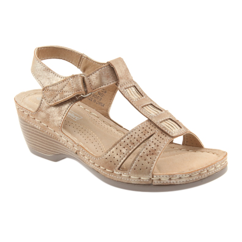 Sandalias cómodas de mujer DK dorado beige marrón 1