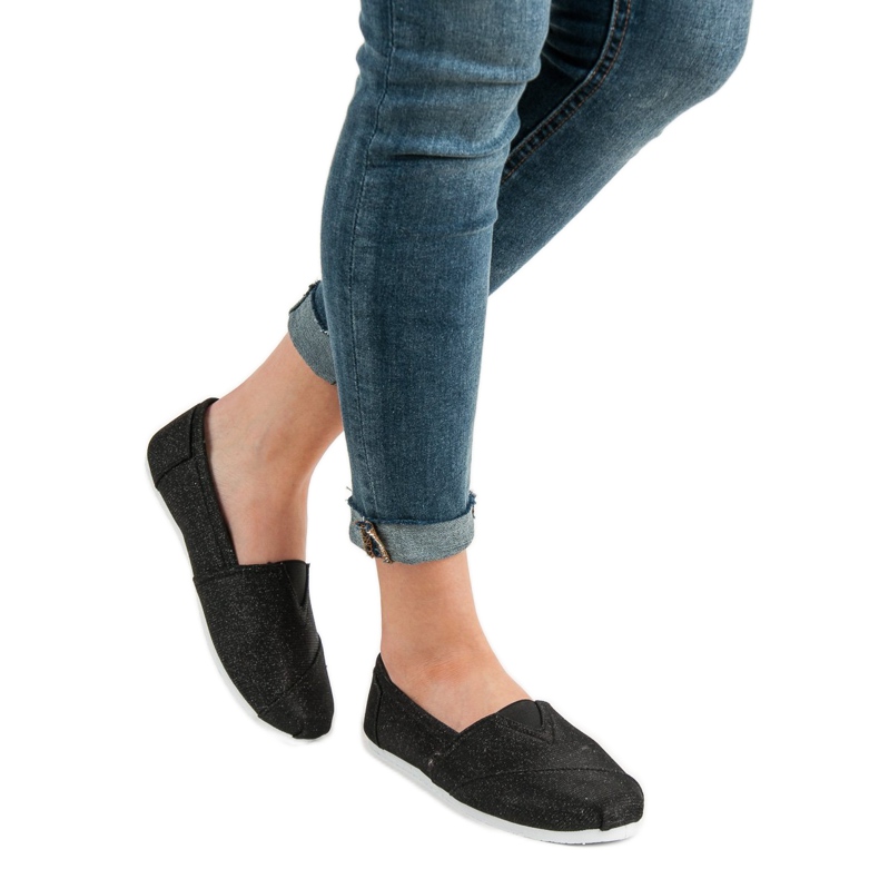 SHELOVET Zapatillas slip on con purpurina negro 2