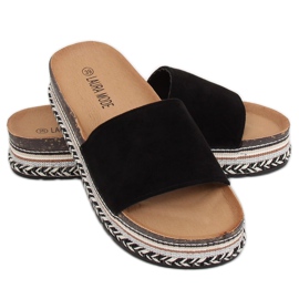 Negro LS-117 Pantuflas negras de suela alta 1
