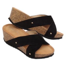 Black G1560 Pantuflas cuña negras negro 2