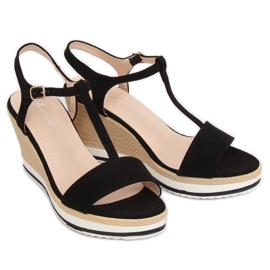 Sandalias negras con cuña H-59 Negra negro 2