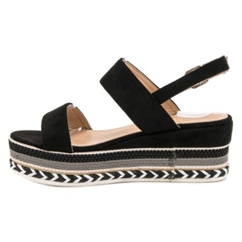 Primavera Sandalias de cuña boho negro 3