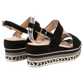 Primavera Sandalias de cuña boho negro 4