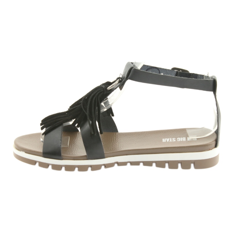 Big Star Boho 274956 sandalias de cuero para mujeres con flecos negro 2