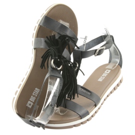 Big Star Boho 274956 sandalias de cuero para mujeres con flecos negro 4
