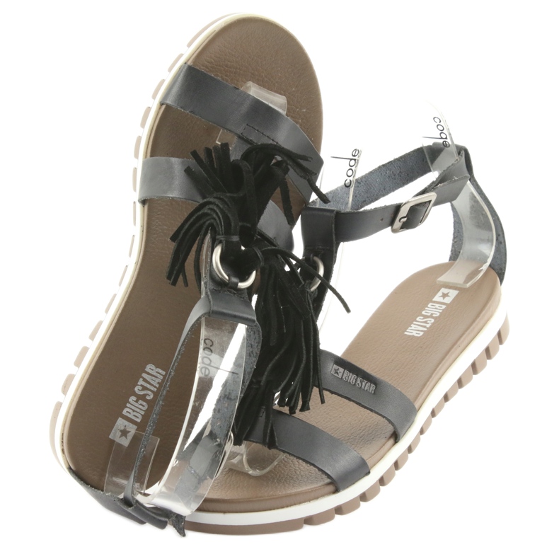 Big Star Boho 274956 sandalias de cuero para mujeres con flecos negro 4 Big Star Boho 274956 sandalias de cuero para mujeres con flecos negro 4