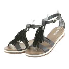 Big Star Boho 274956 sandalias de cuero para mujeres con flecos negro 3