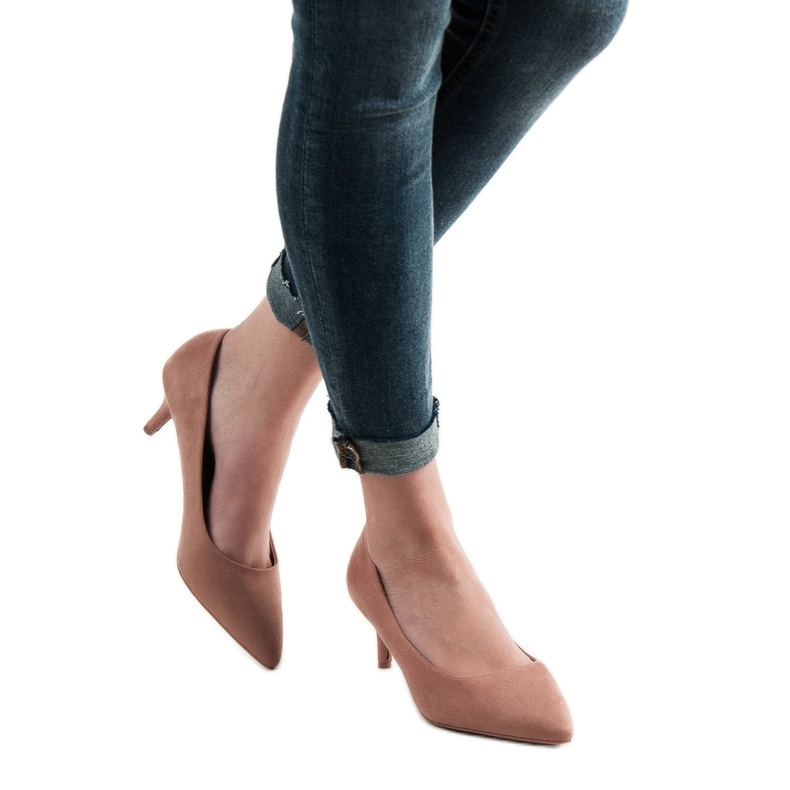 SHELOVET Tacones de ante en polvo rosado 2