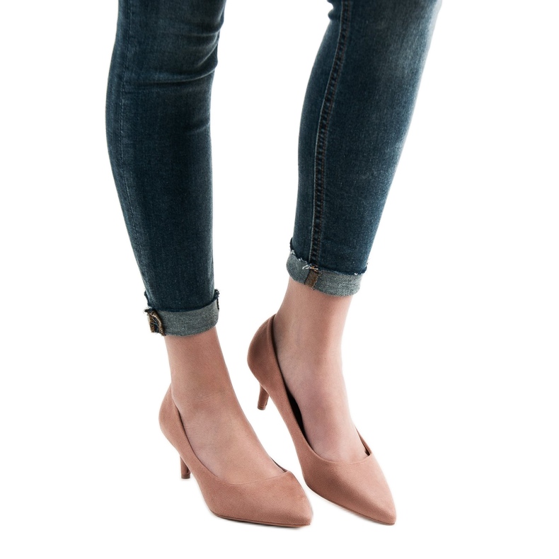 SHELOVET Tacones de ante en polvo rosa 1