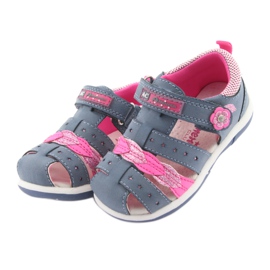 American Club Sandalias de mezclilla American DR18 para niña azul rosado 3